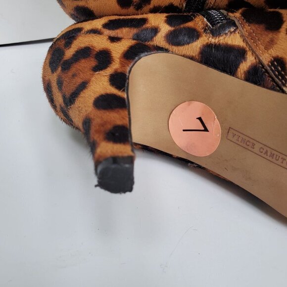 Vince Camuto Nandi 2 Calf Hair Leopard Zip Pointed Toe Mobwife Bootie Size 7 - Picture 9 of 12